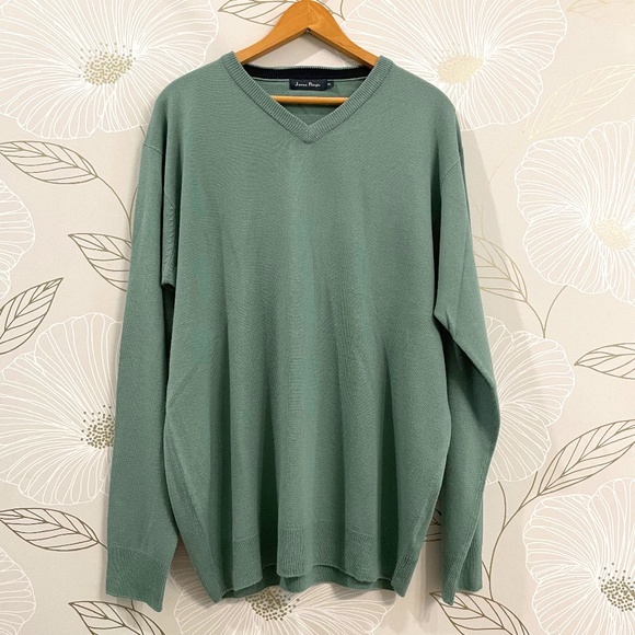 James Pringle Men’s Size XL Soft Green V-neck Sweater - Picture 1 of 5